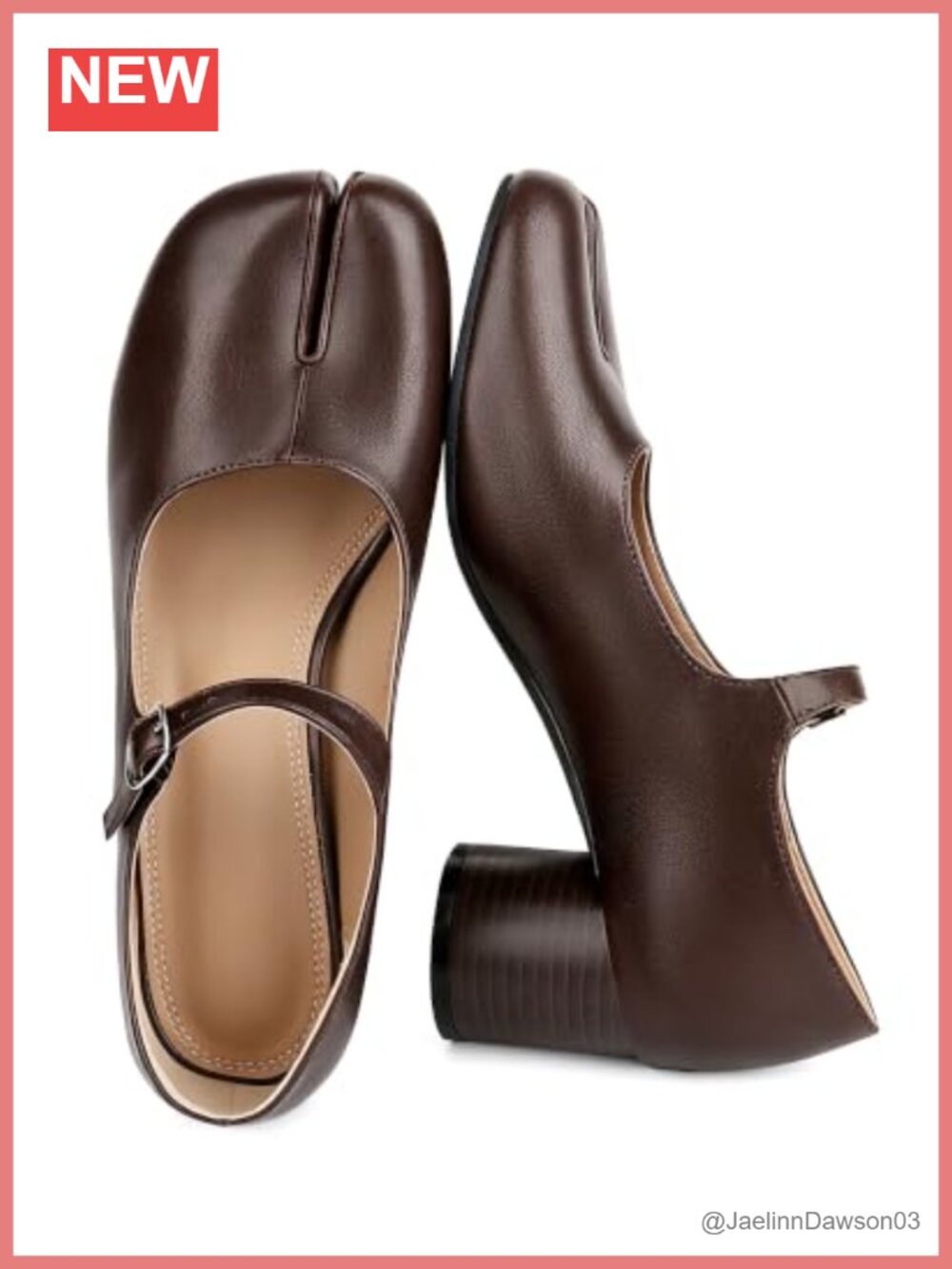 Faux Leather Tabi Mary Jane Heels Chunky Block Heel Split Toe Pumps
